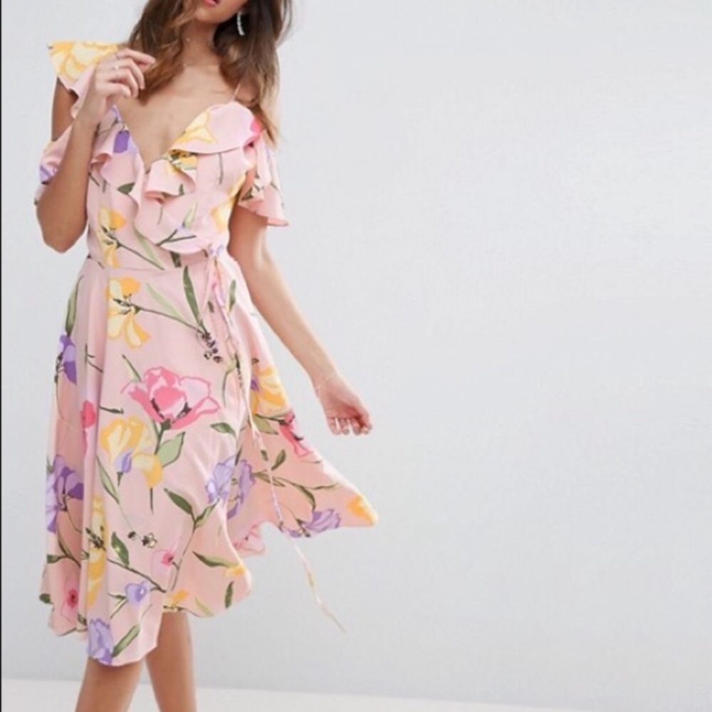 ✈️NWT Asos Coquette Pastel coastal Ruffle Floral Off Shoulder colorful blinged